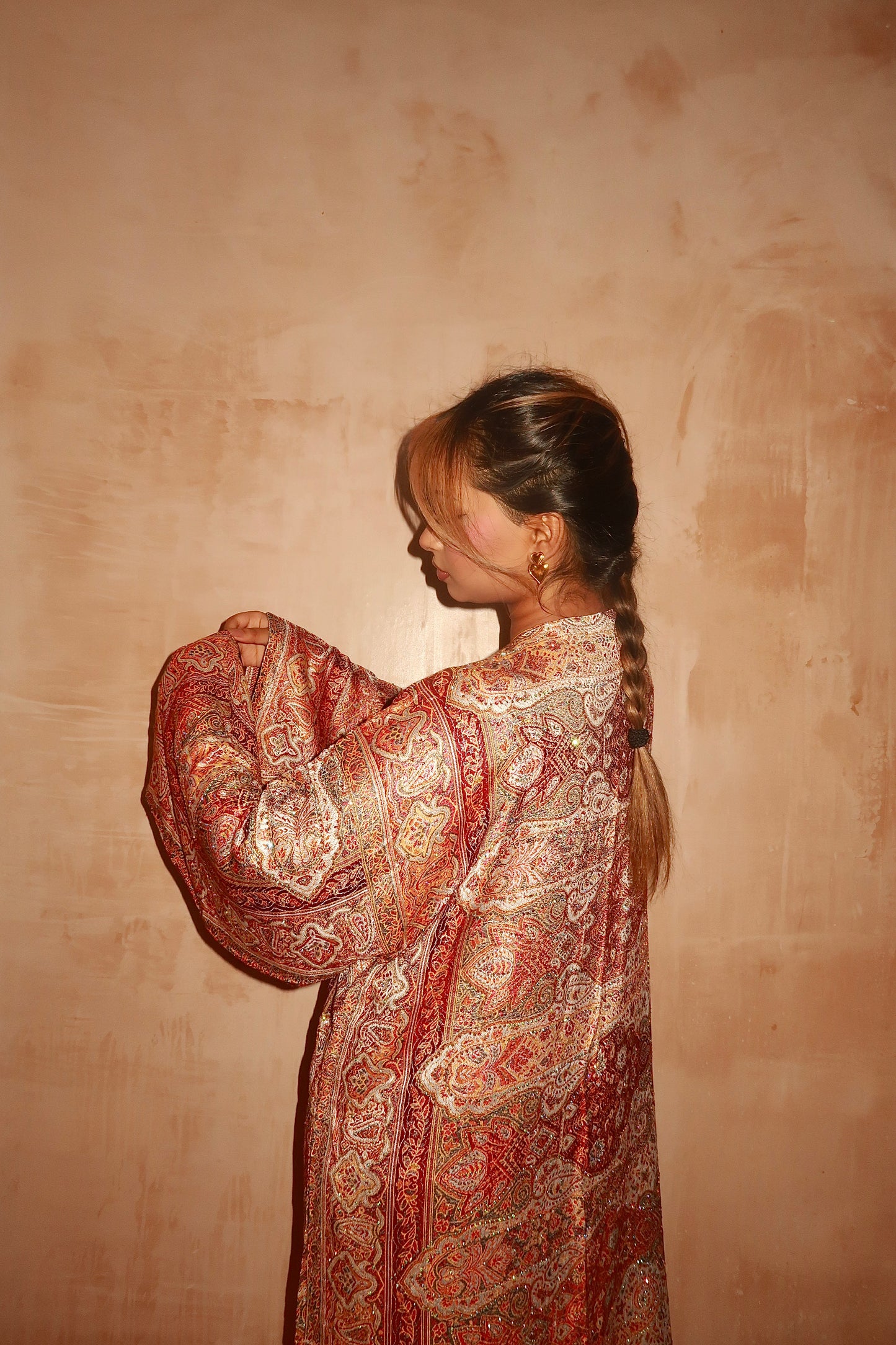 Maroon Orange Abaya - Tall