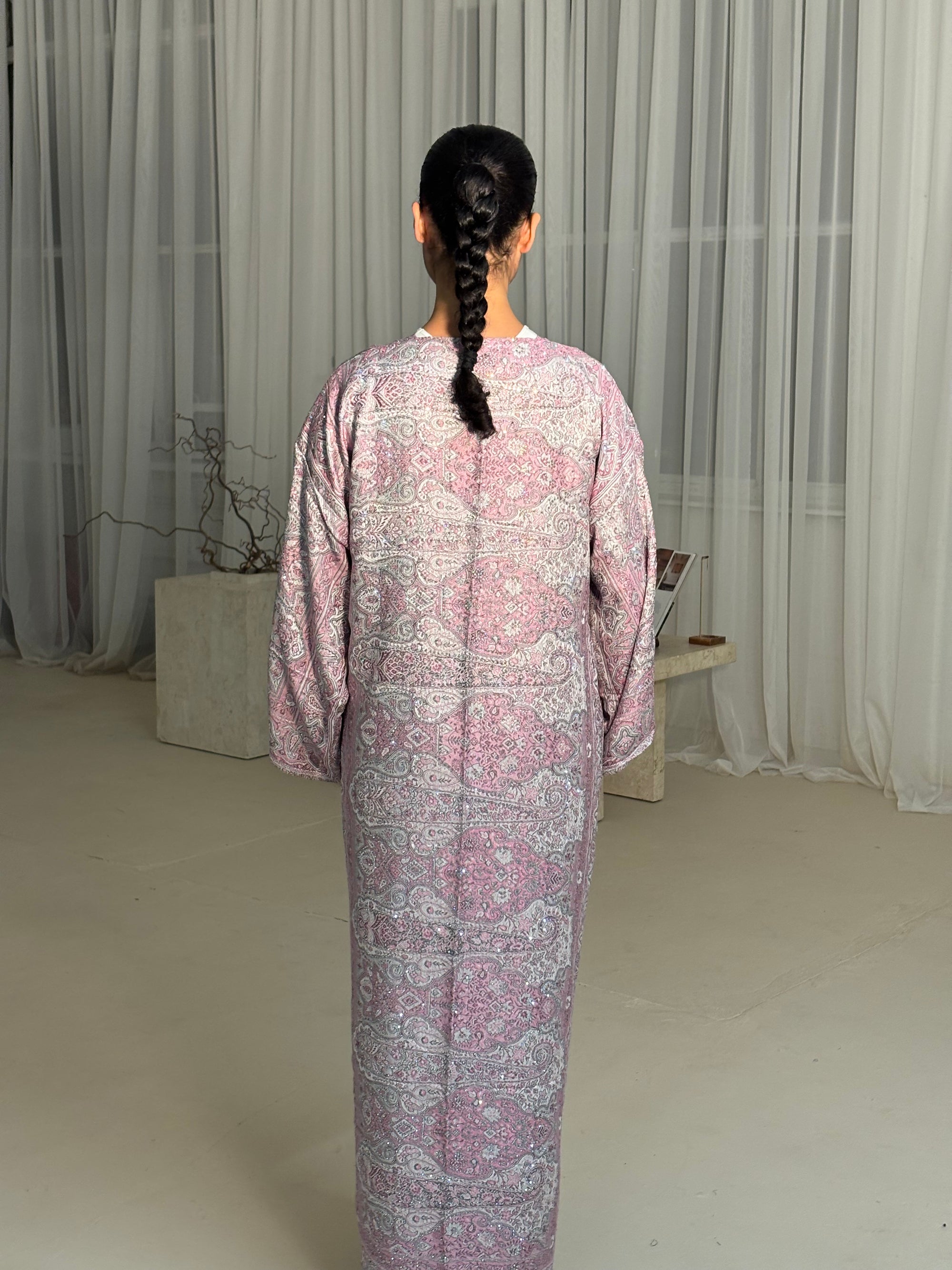 Pink Grey Abaya - Tall