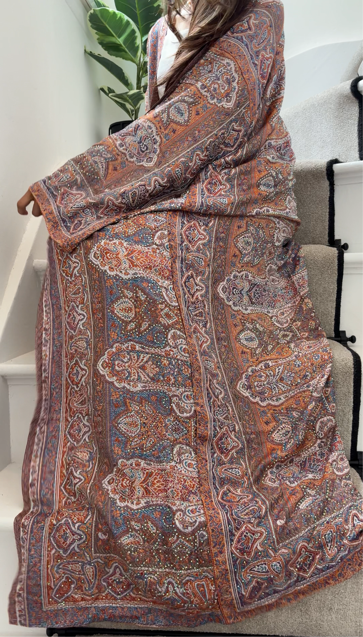 Pashmina Abaya - Burnt Orange Blue
