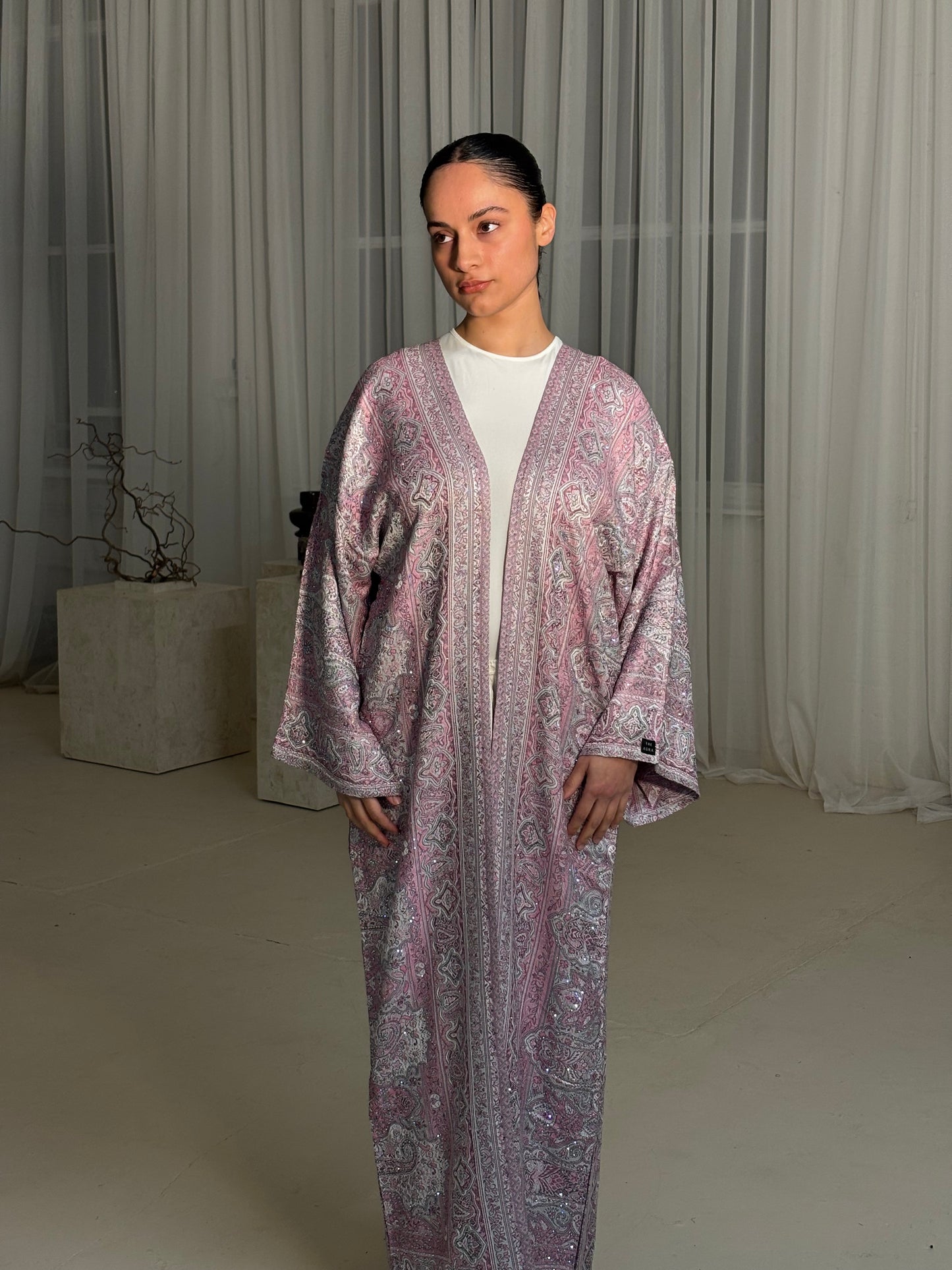 Pink Grey Abaya