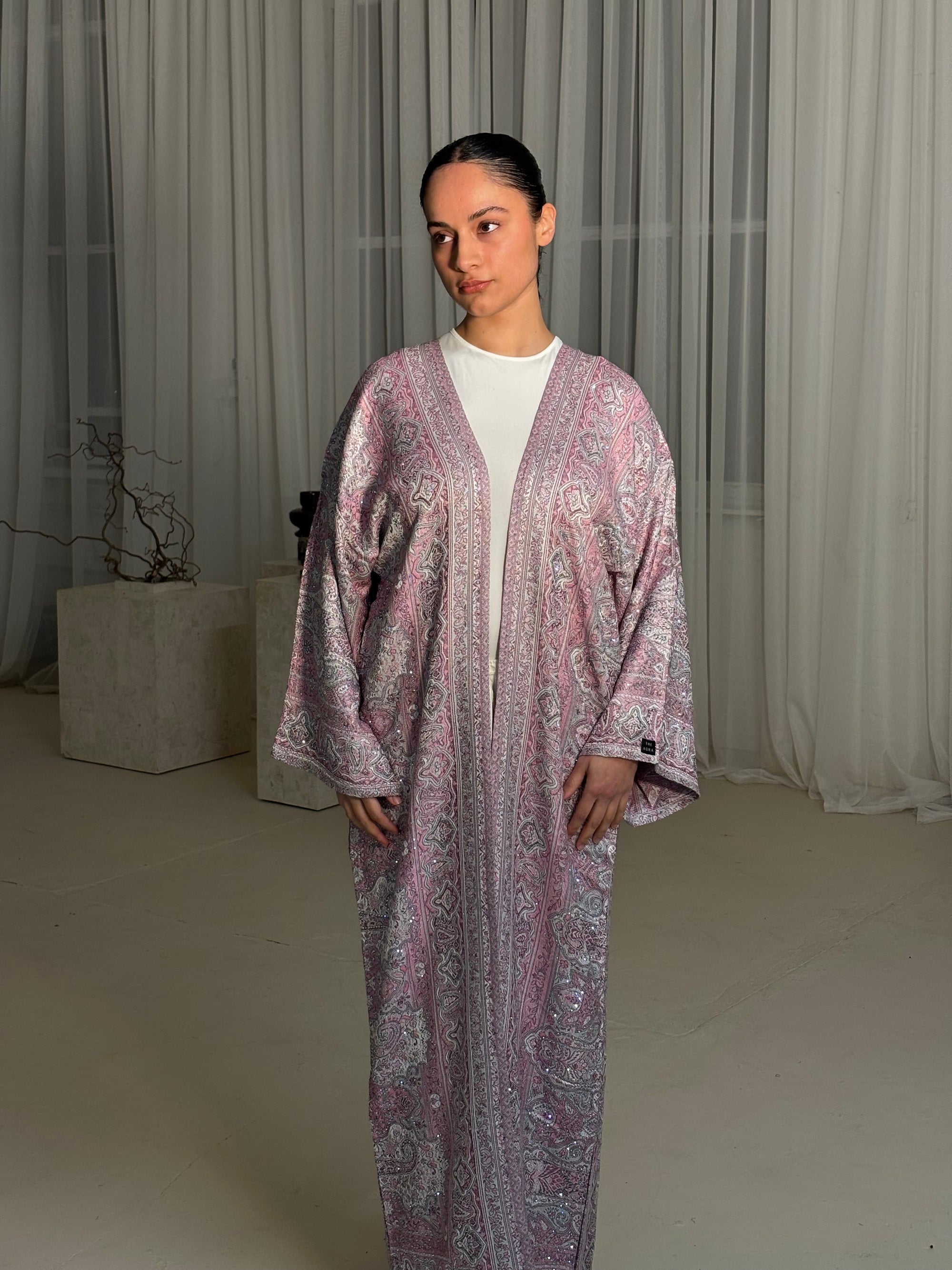 Pink Grey Abaya - Tall