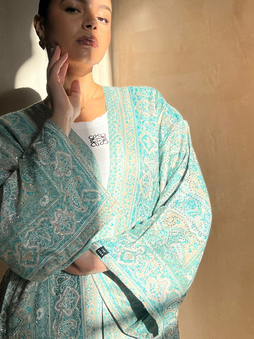 Teal Silver Abaya