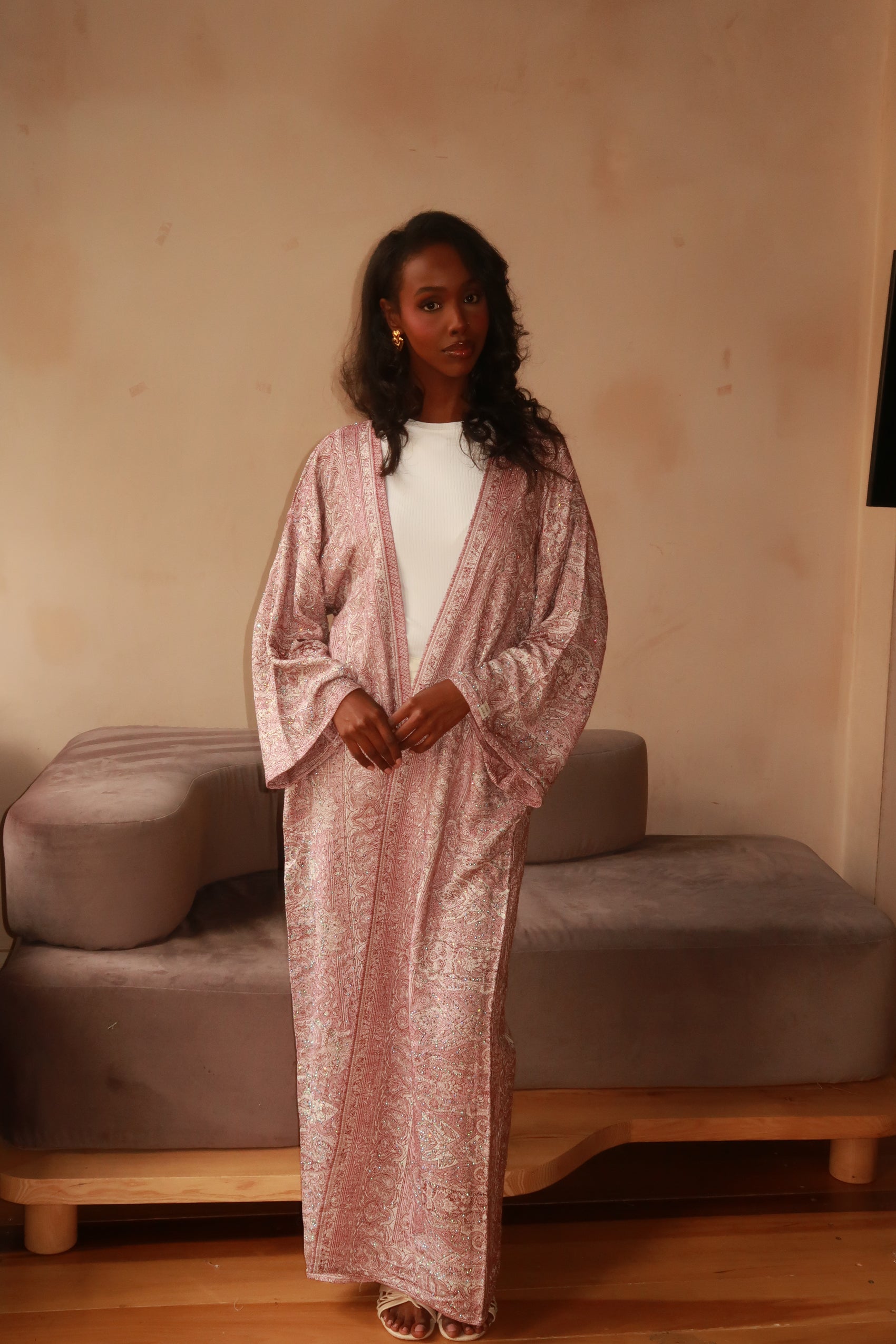 Pink White Abaya