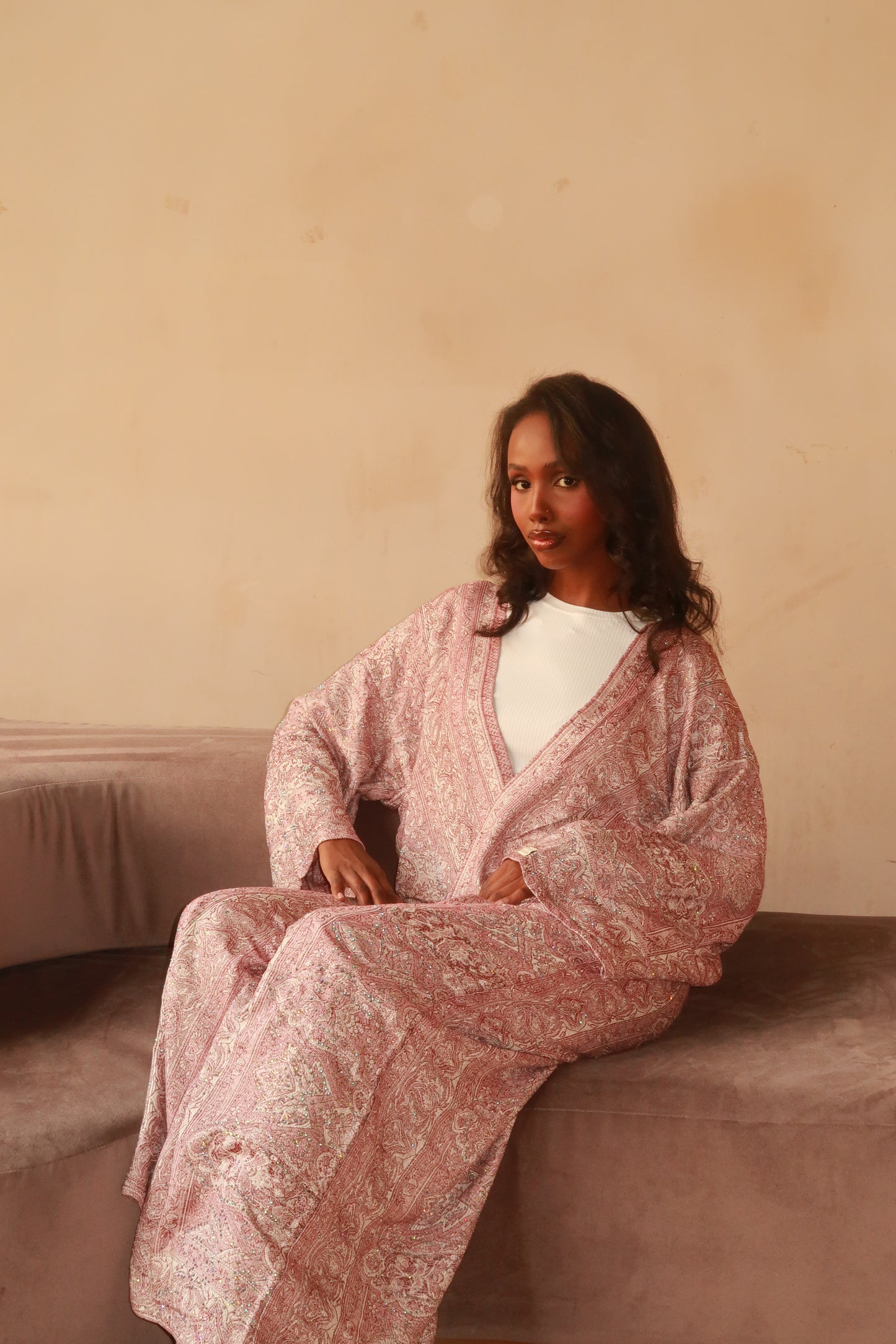 Pink White Abaya
