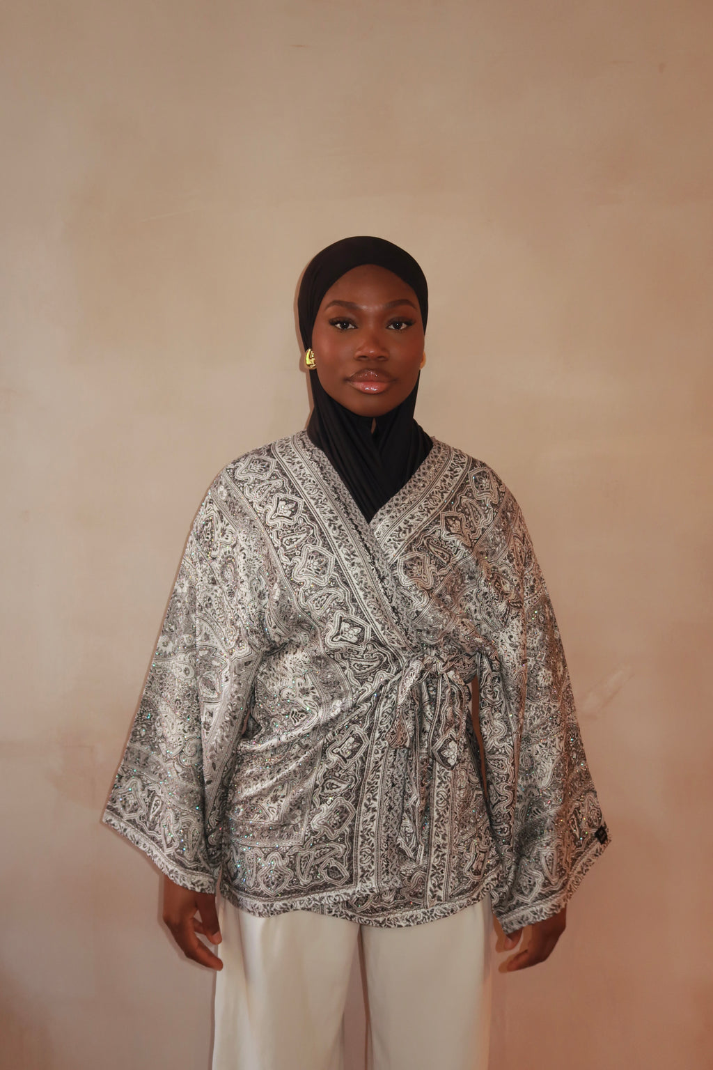 Black White Wrap Top