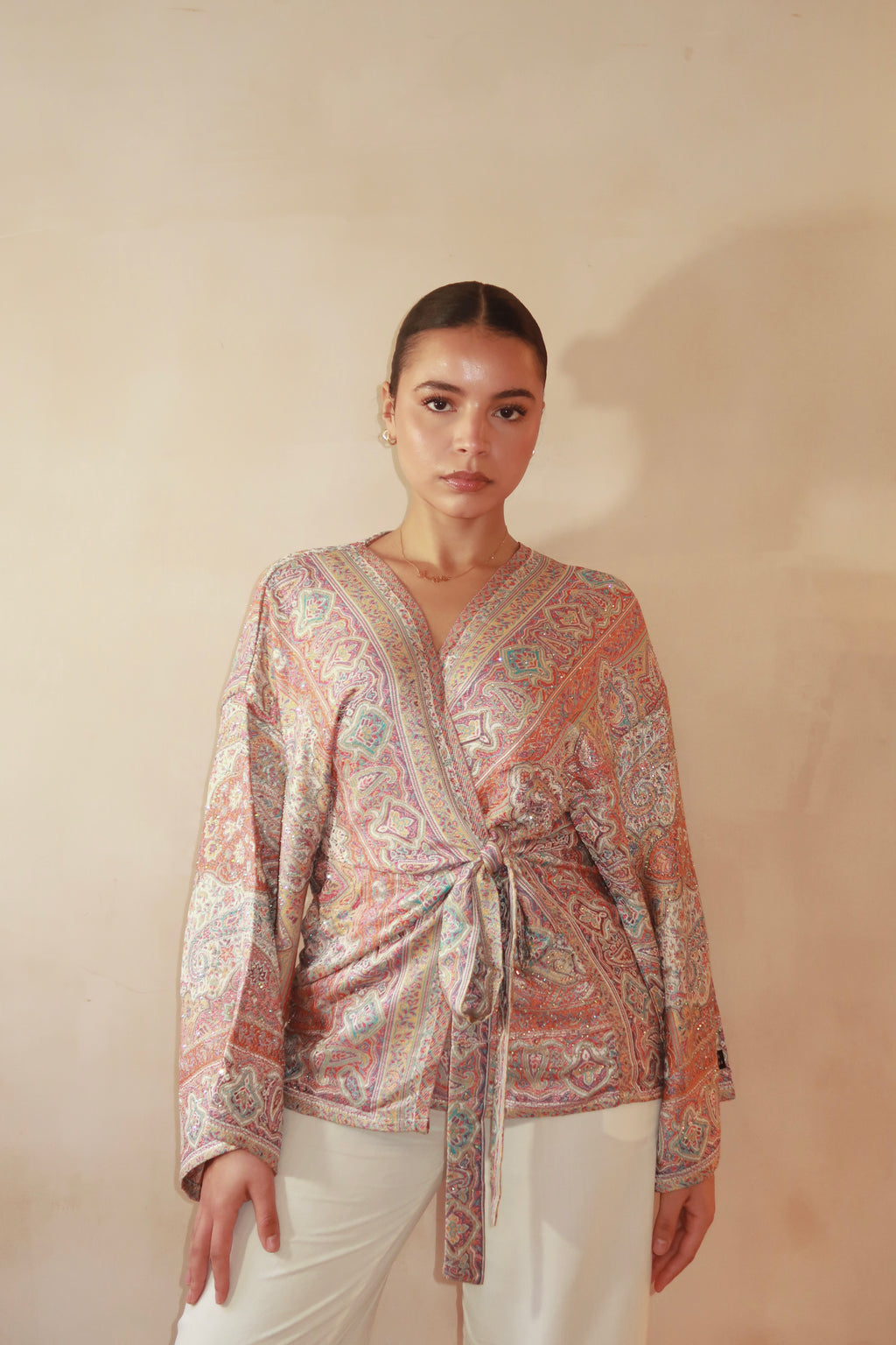 Orange Purple Wrap Top