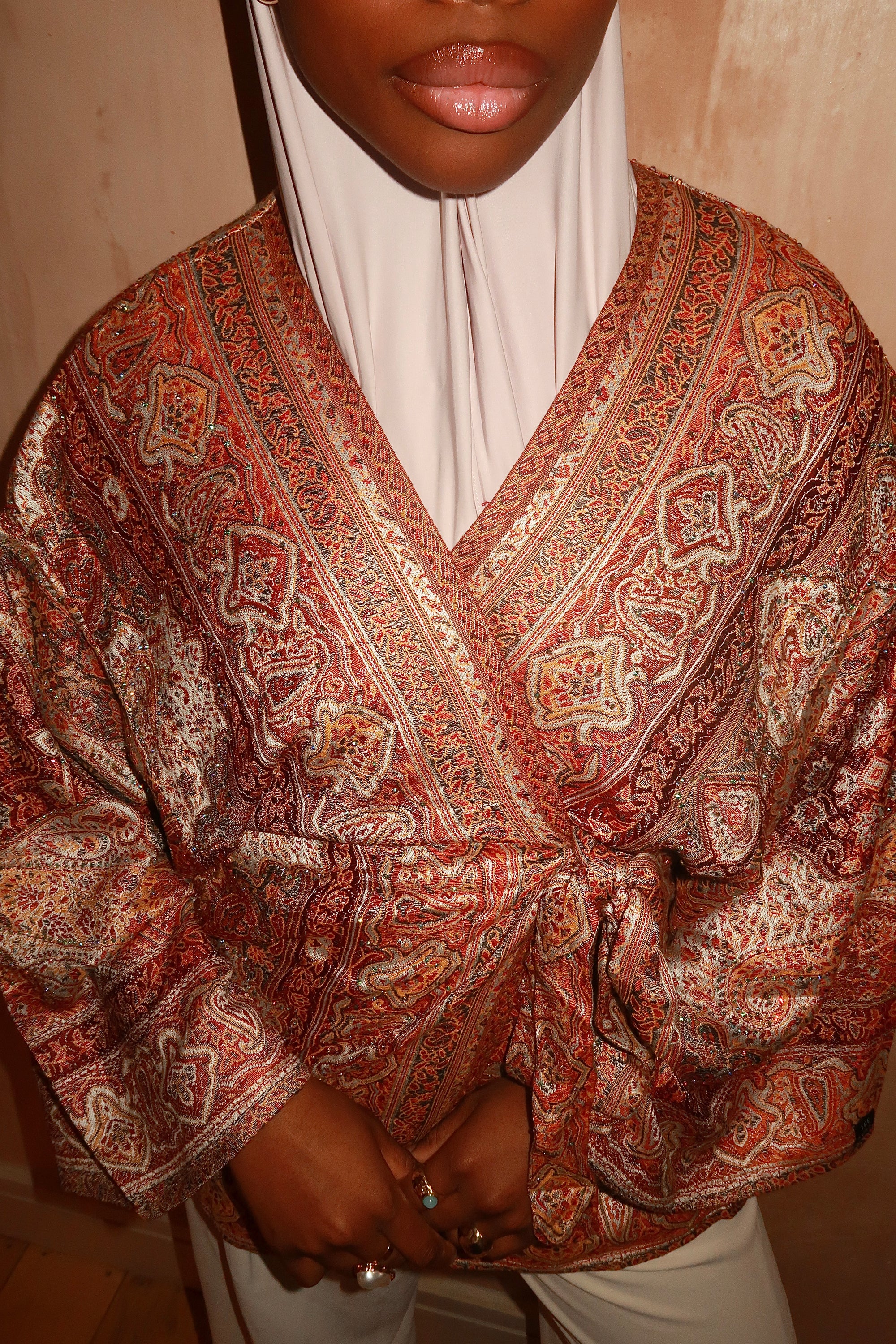 Maroon Orange Wrap top