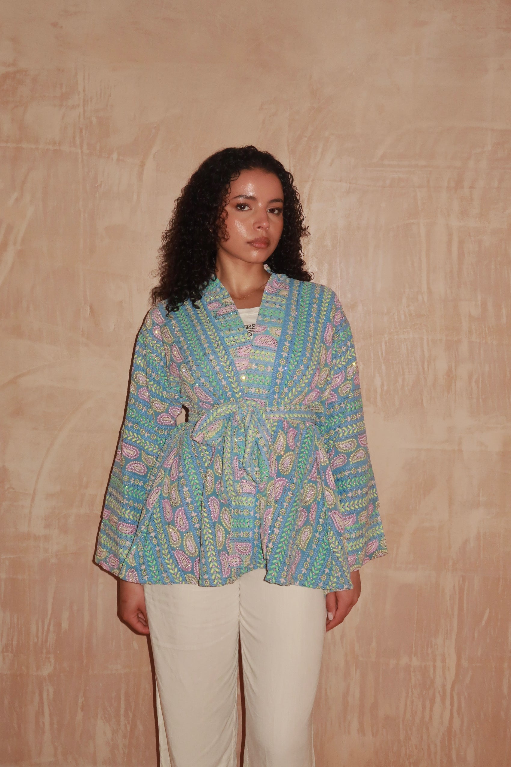 Dark Blue Paisley Kimono