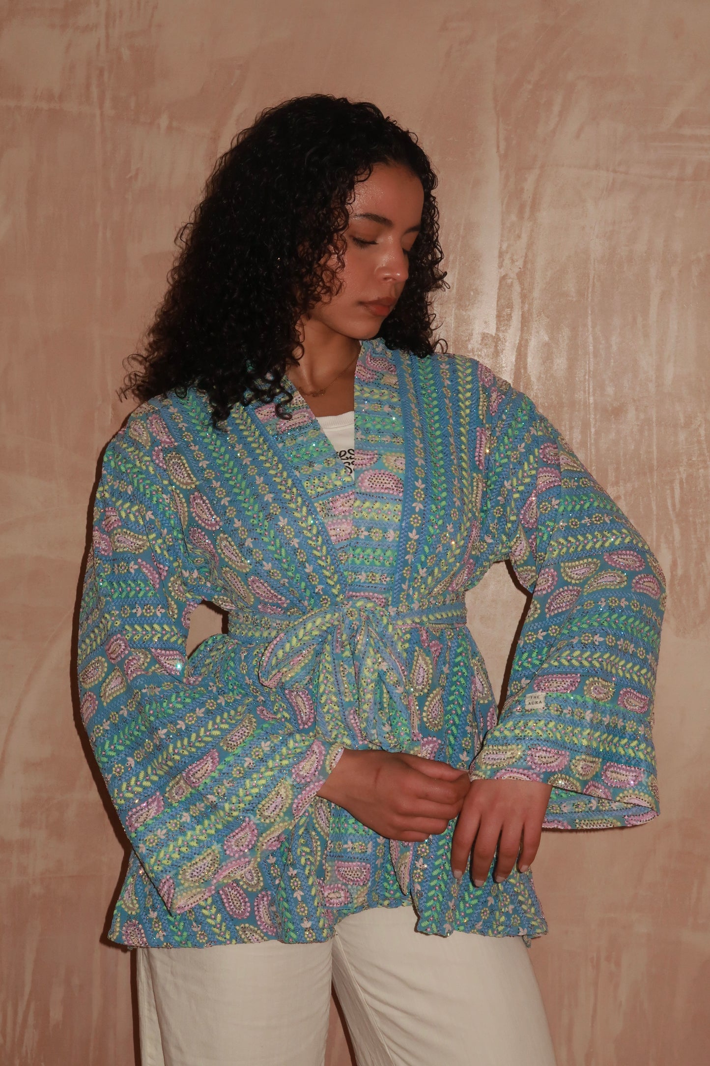 Dark Blue Paisley Kimono