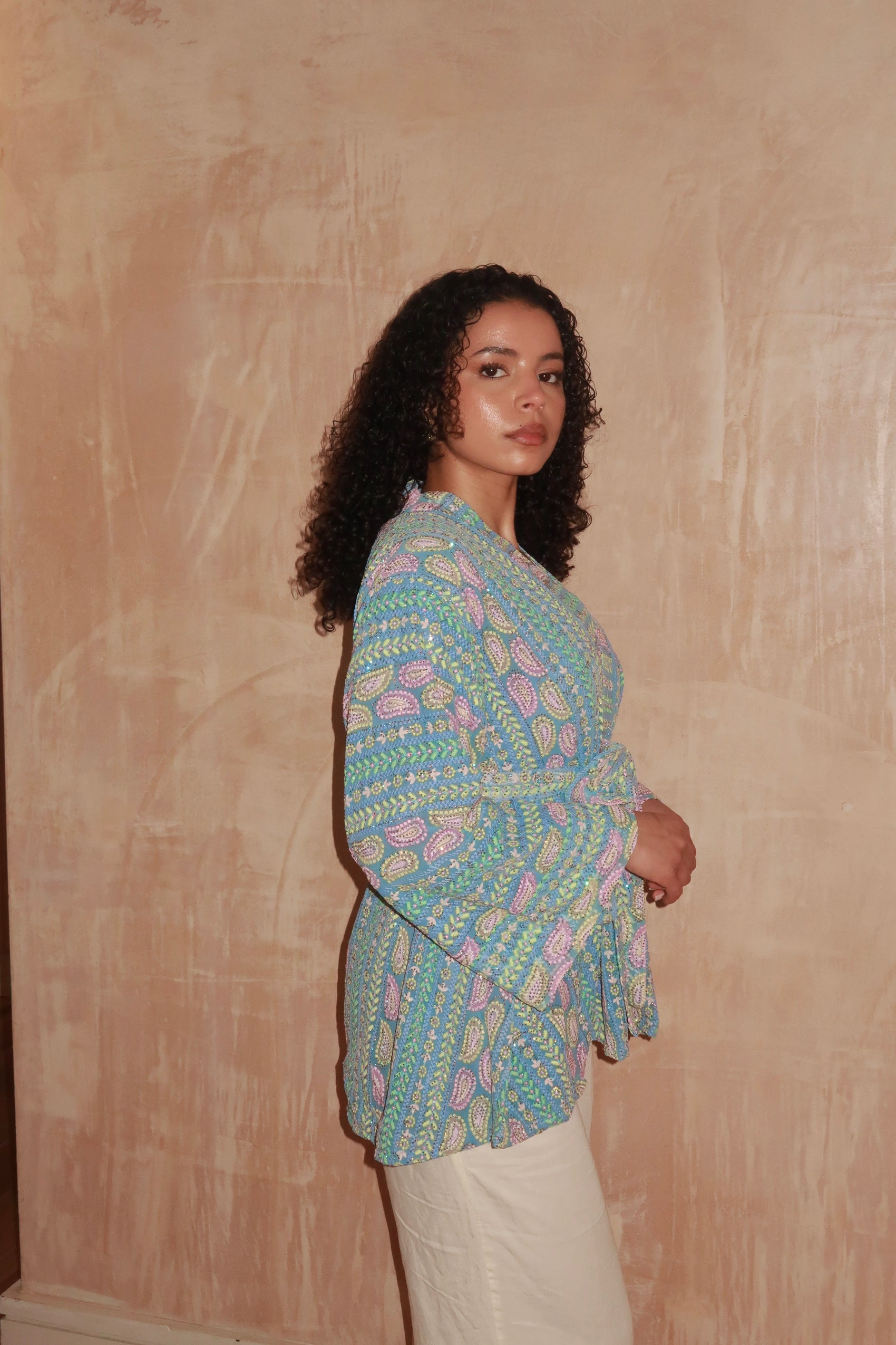 Dark Blue Paisley Kimono